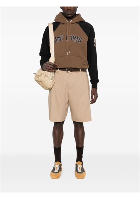 felpa hoodie patch uomo nera e marrone AMI PARIS | HSW768.7472162